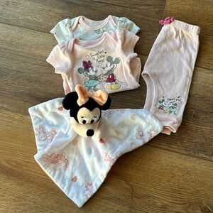Disney Baby Girl Minnie Mouse Onesies/Pants‎ Security Blanket Size Newborn/ 0-3m
